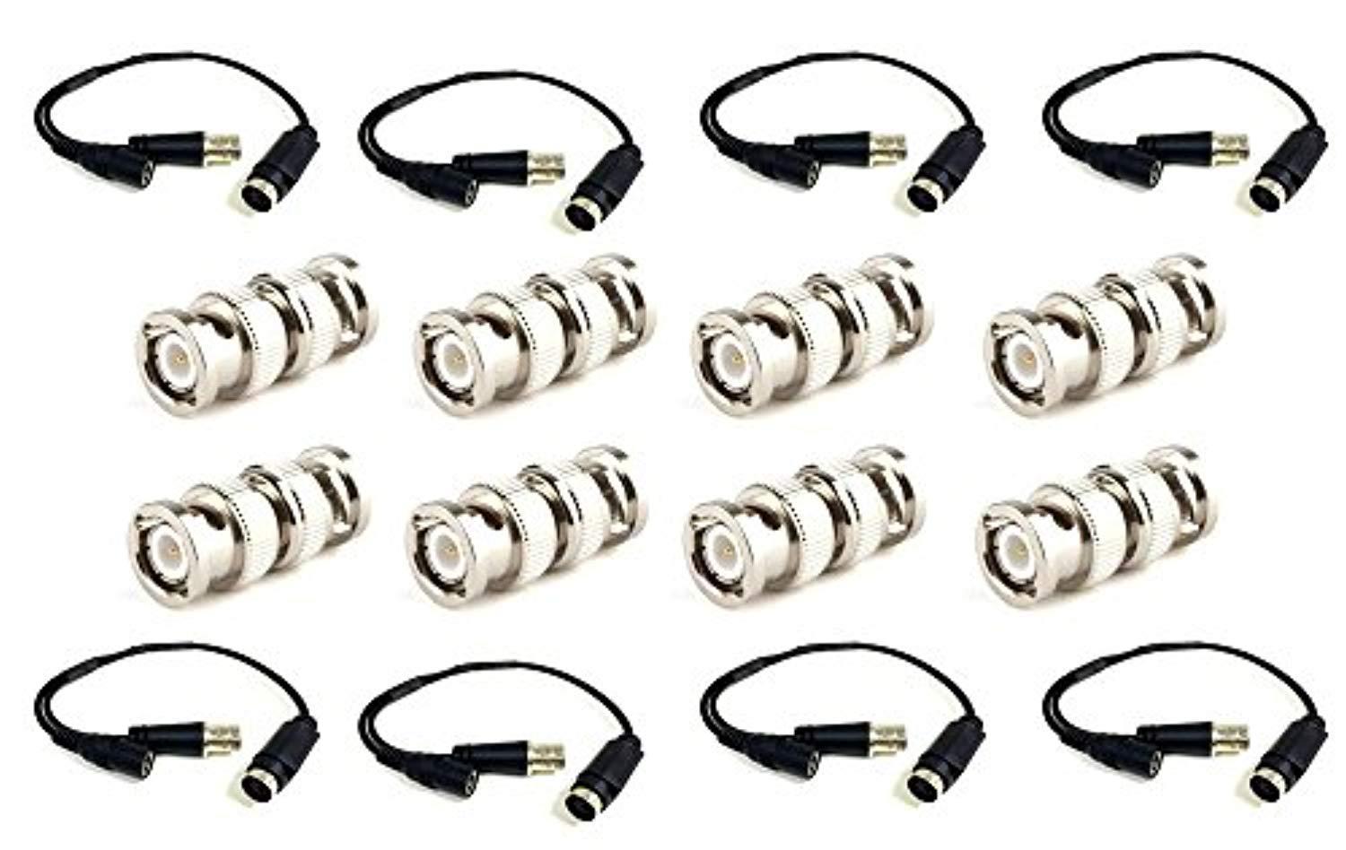 8 pack lorex 4-pin din connector + bnc female adapter w/ 8 bnc male connectors
