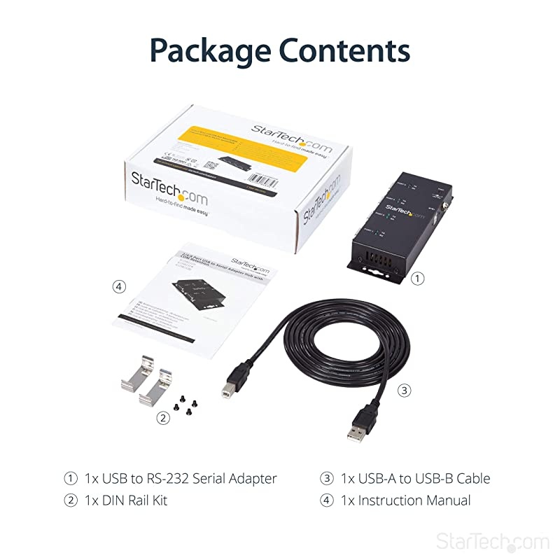 com 4 Port USB to Serial RS232 Adapter Wall Mount Din Rail COM Port Retention FTDI USB to DB9 RS232 Hub ICUSB2324IBlack