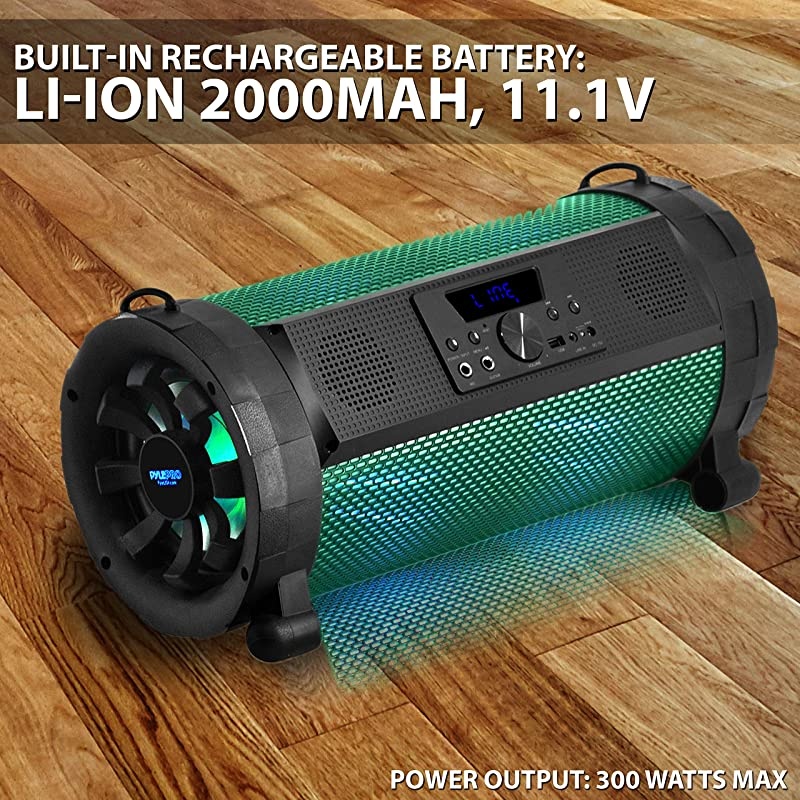 Bluetooth Boombox Street Blaster Stereo Speaker Portable Wireless Power FM Radio MP3 System w Remote LED Lights Rechargeable Battery PBMSPG190