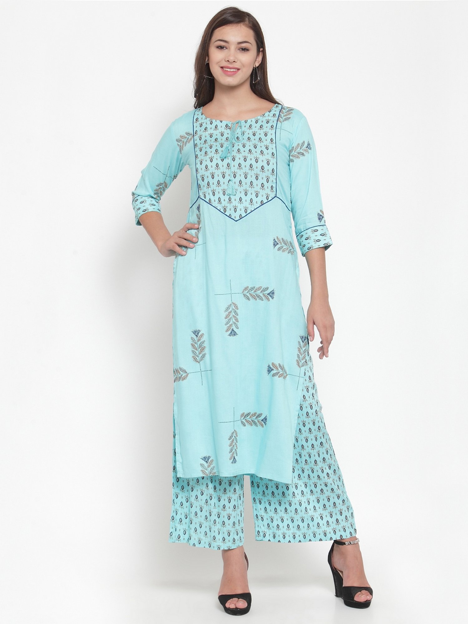 Indibelle Blue Printed Straight Kurta