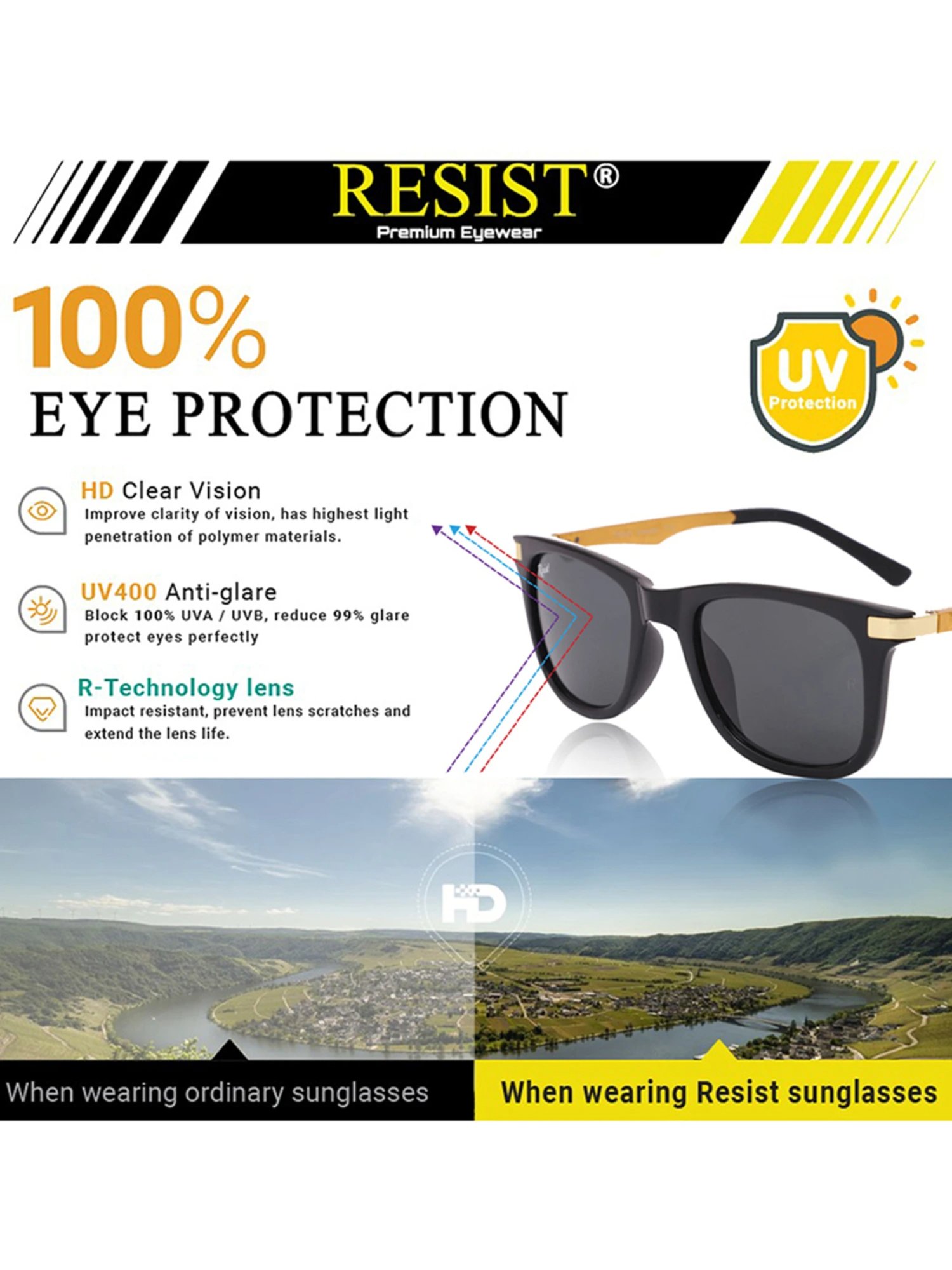 Resist Eyewear Black UV Protection Unisex Sunglasses
