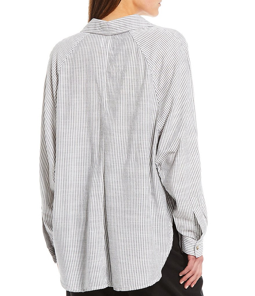 Every Woven Striped Button Front Top