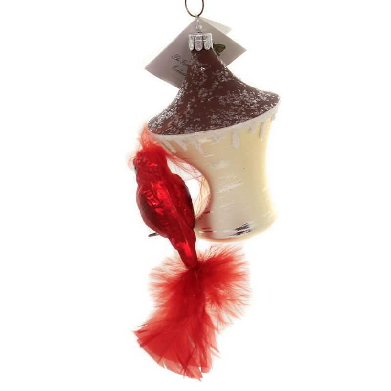 Golden Bell Collection 4.0" Perched Cardinal Ornament Birdhouse Feather  -  Tree Ornaments
