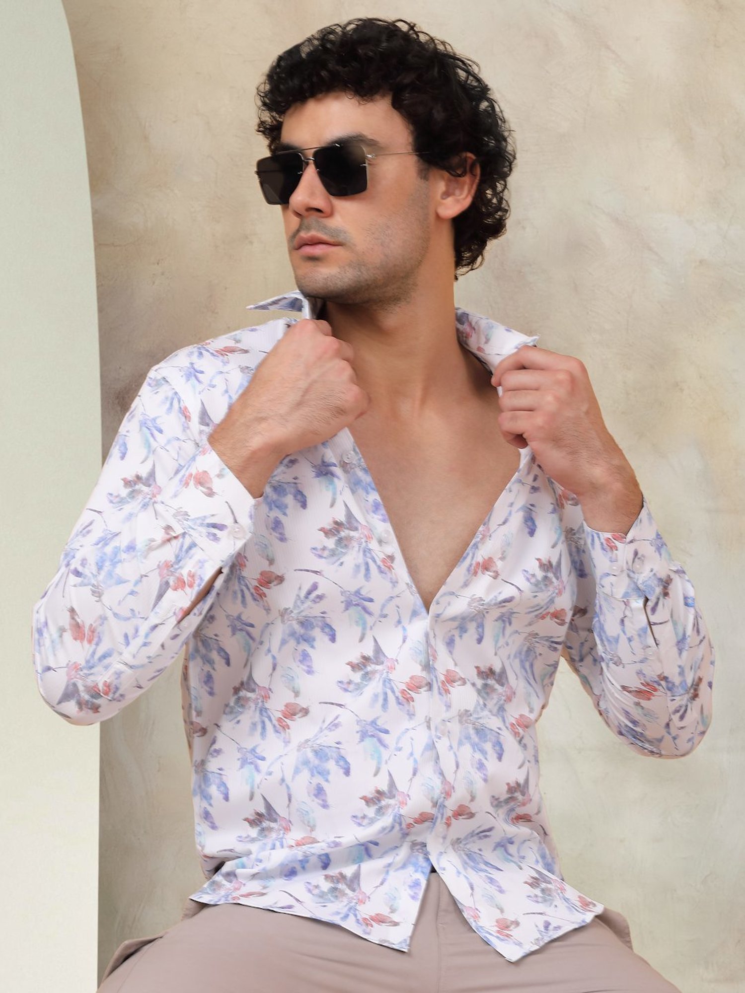 Indian Needle Blue Ragular Fit Printed Shirt