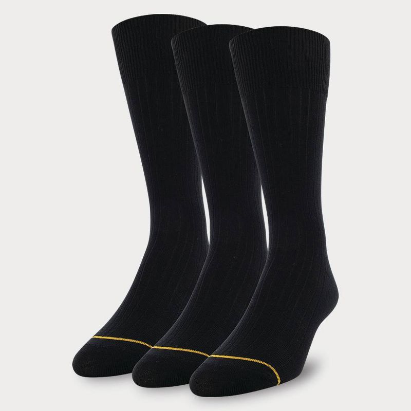 Signature Gold by GOLDTOE Men's Cotton Crew Dress Rib Socks 3pk - Black 6-12.5