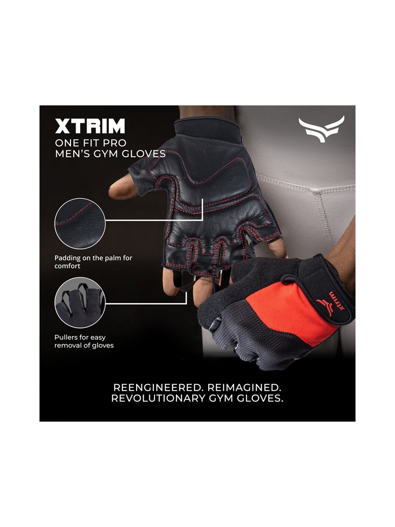 Xtrim One Fit Pro Leather Gym Gloves (Red) Size - Free Size