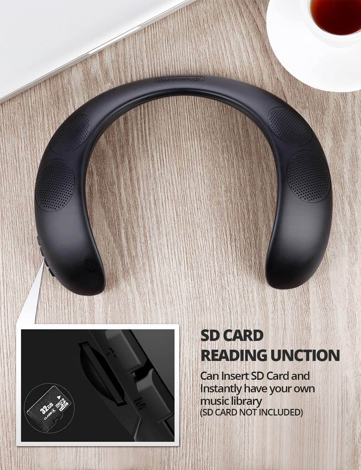 Neckband Portable Bluetooth Speakers, Wireless Wearable Personal Body Speaker w/FM Radio/Micro SD Card, Lightweight Outdoor Sound Box Private Music for Cycling, Hiking, Handsfree Phone Call