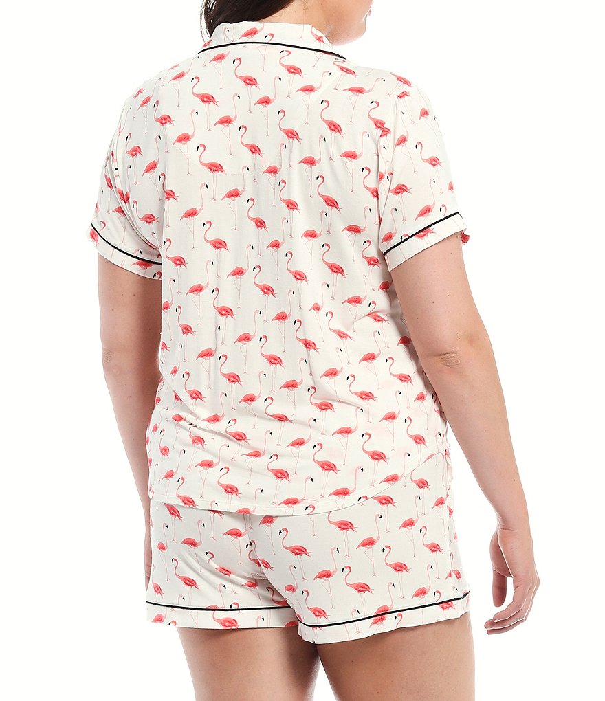kate spade new york Plus Festive Flamingos Printed Jersey Knit Top & Shorts Coordinating Pajama Set