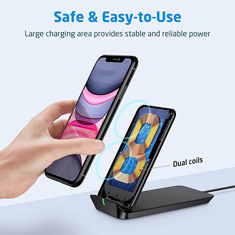 Foldable Wireless Charger, Fast Wireless Charging Stand & Pad, Compatible with iPhone 11/11 Pro Max/SE/XR/XS Max/XS/X, Galaxy S21/S21+/S21 Ultra/S20/S20+/S20 Ultra/Note10, 5W for Pixel 3/4, Black