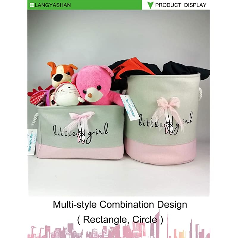 Storage Basket Collapse Canvas Fabric Cartoon Storage Bin with Handles for Organizing HomeKitchenKids ToyOfficeClosetShelf Baskets Rec lace