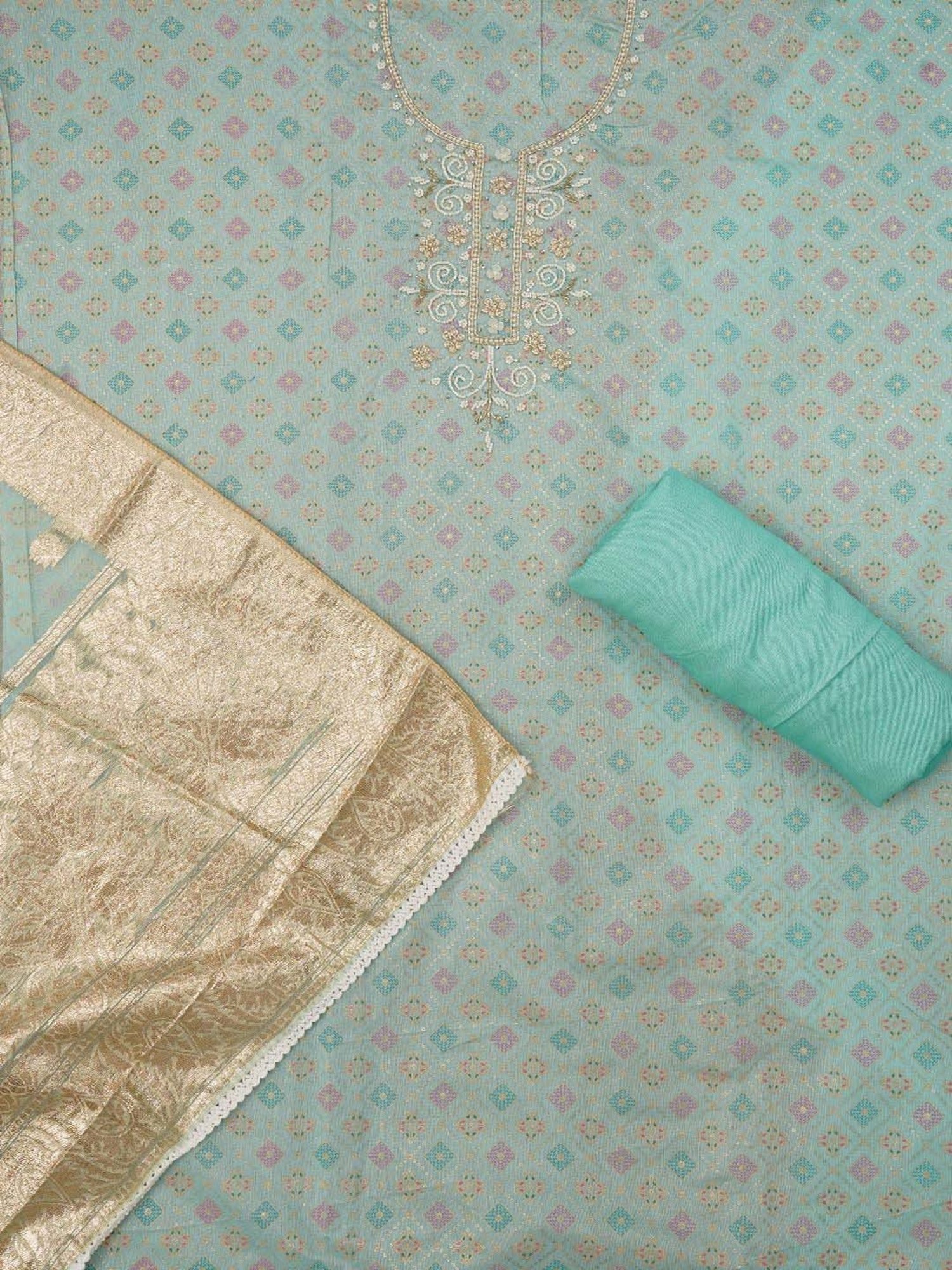 Jaipur Kurti Blue Embellished Unstitched Dress Material