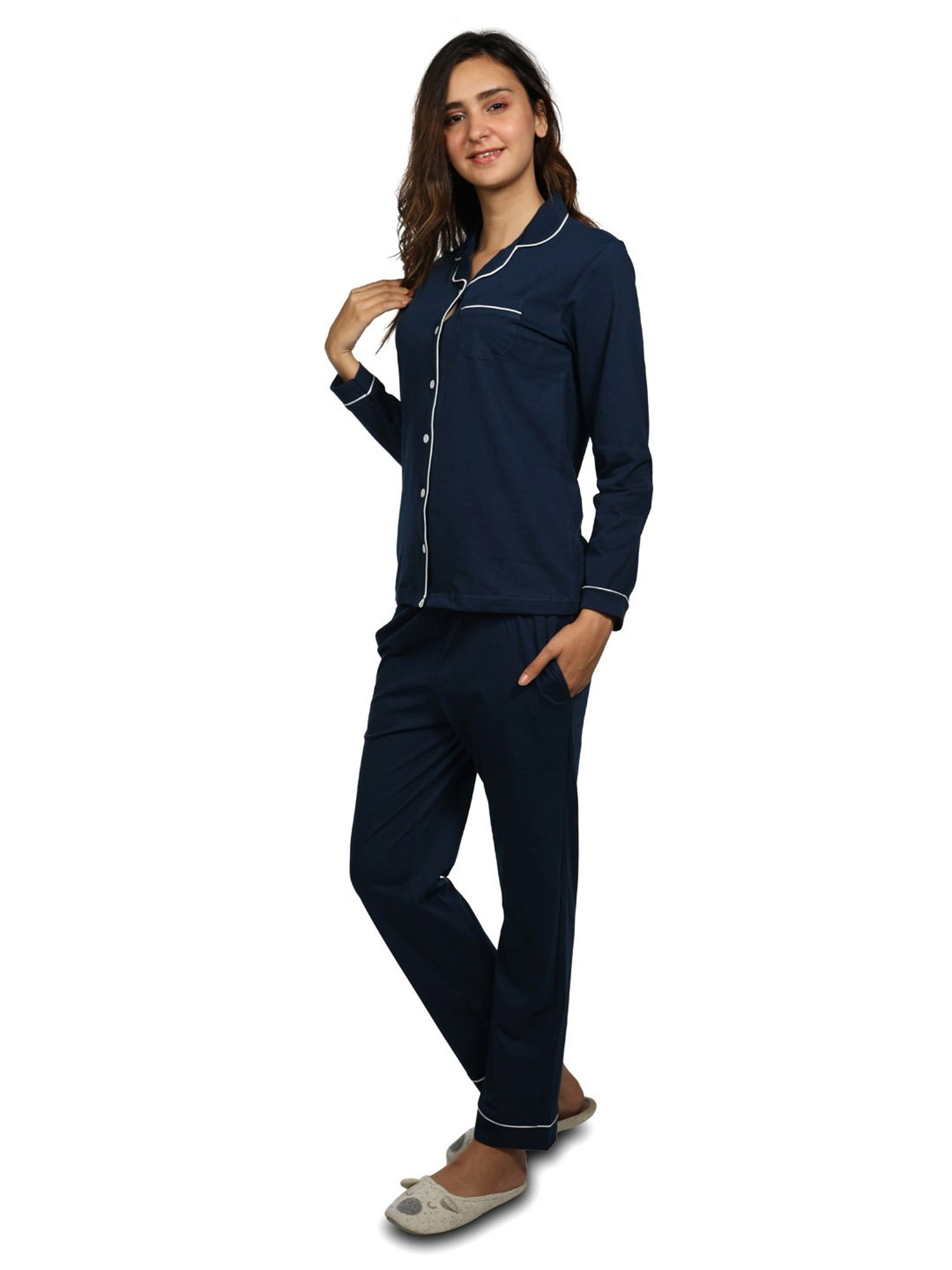 Nite Flite Navy Cotton Shirt With Pyjamas