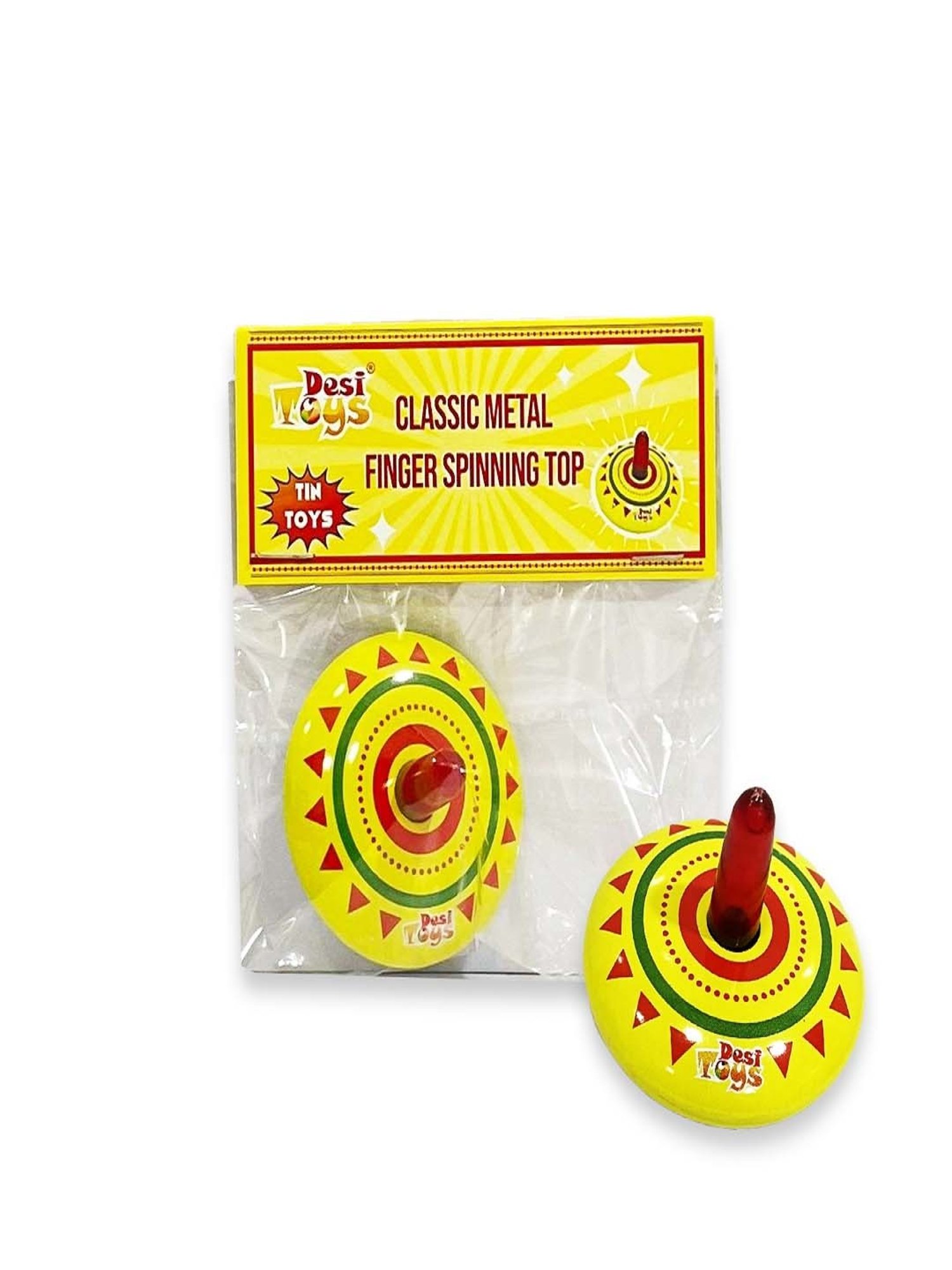 Desi Toys Kids Yellow & Red Metal Spinning Top and Clicker