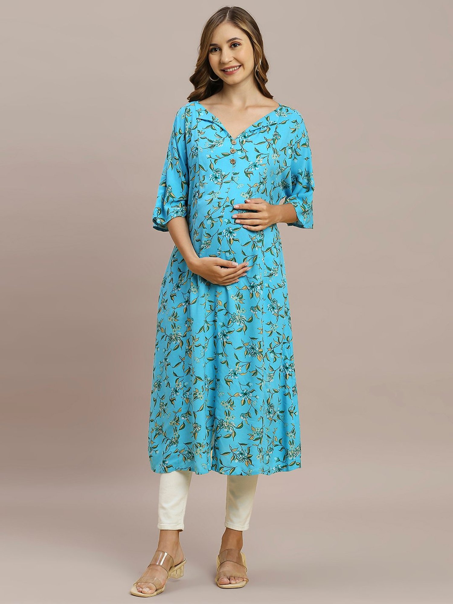 MomToBe Blue Printed Maternity Kurti