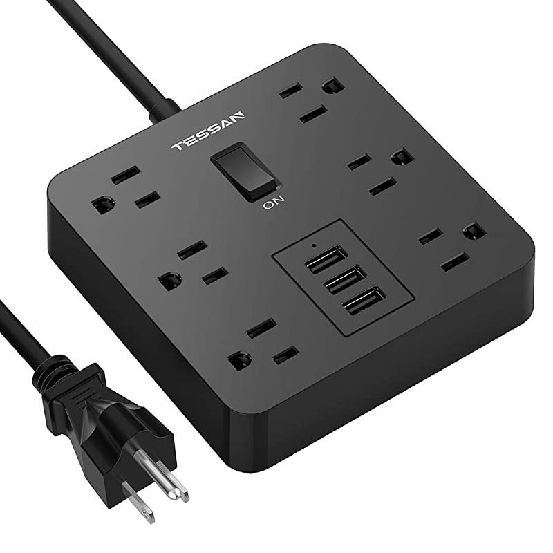 Power Strip with USB  Desktop 5 Ft Extension Cord Flat Plug with 6 Widely Spaced Outlets Builtin 1700J Surge Protector for Home and Office Accessories Black