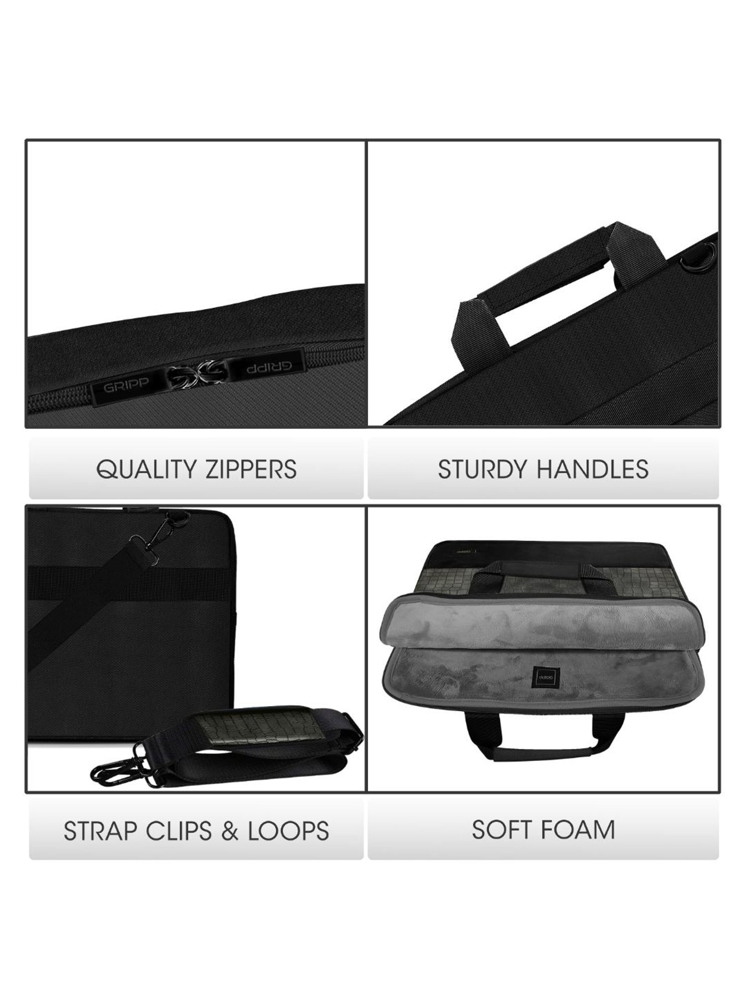 Gripp Croc Compact Executive Business Laptop and Tablet Bag For Macbook 13.3 Inch & 14 (Black)