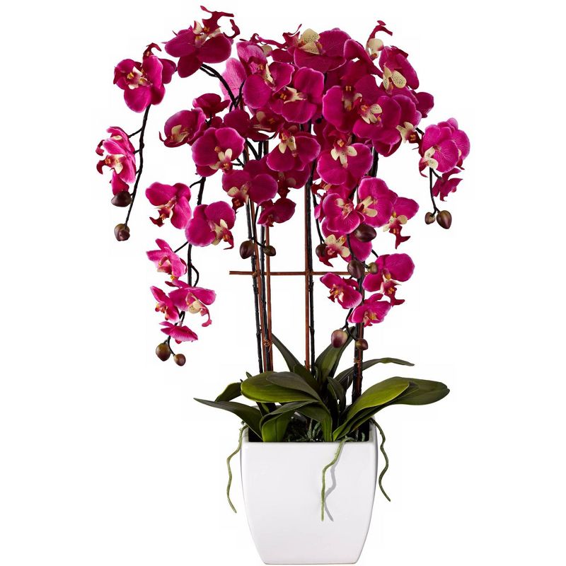 Dahlia Studios Potted White Ceramic 29" High Faux Fuchsia Orchid