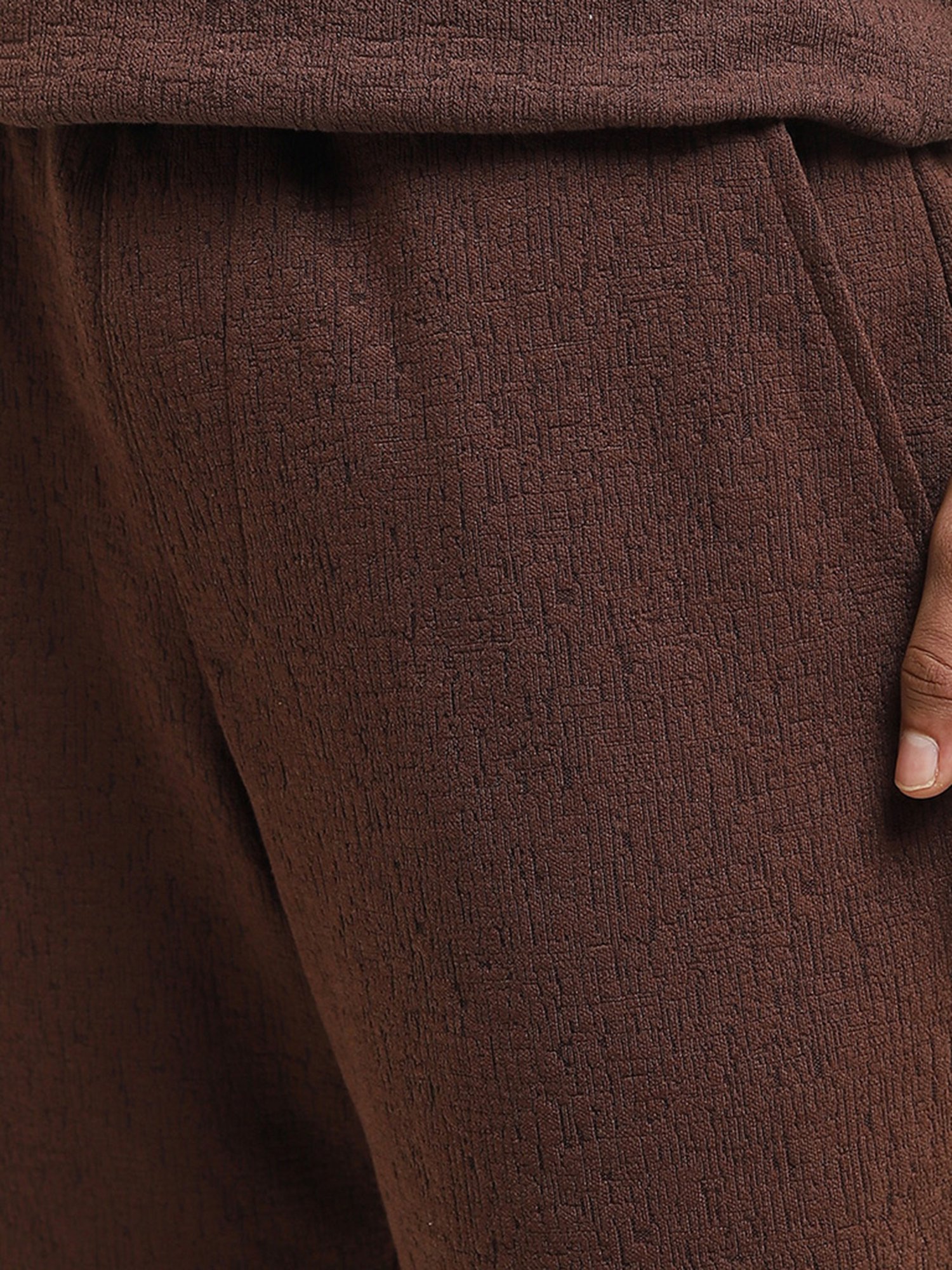 Studiofit by Westside Dark Brown Textured Relaxed-Fit Mid-Rise Shorts