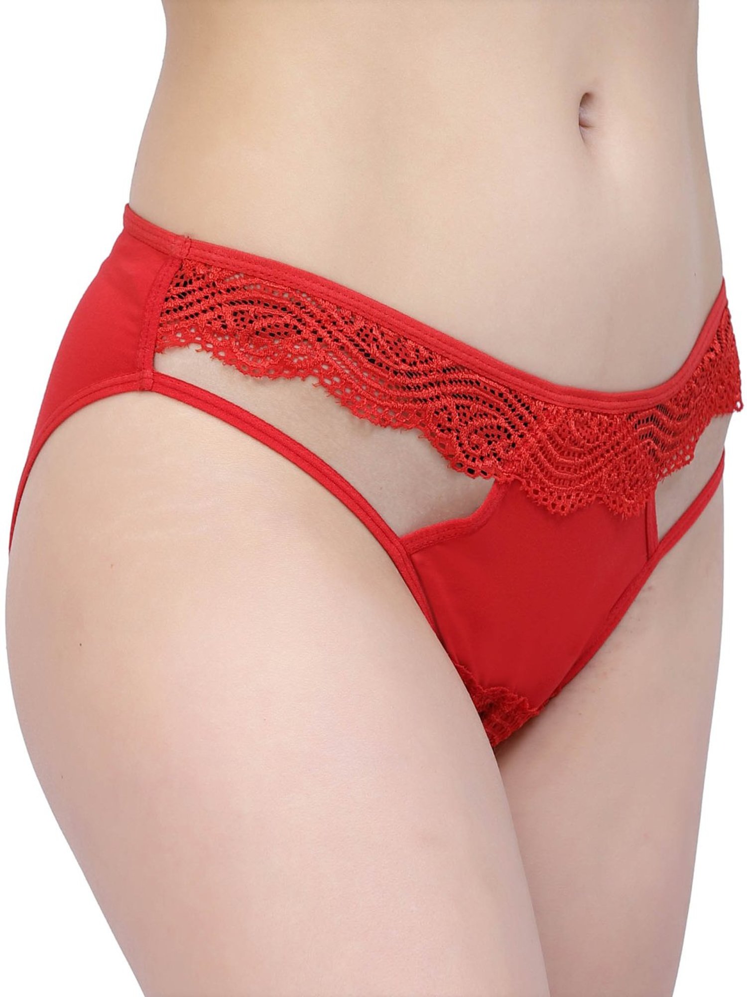 Cukoo Red Lace Work Hipster Panty