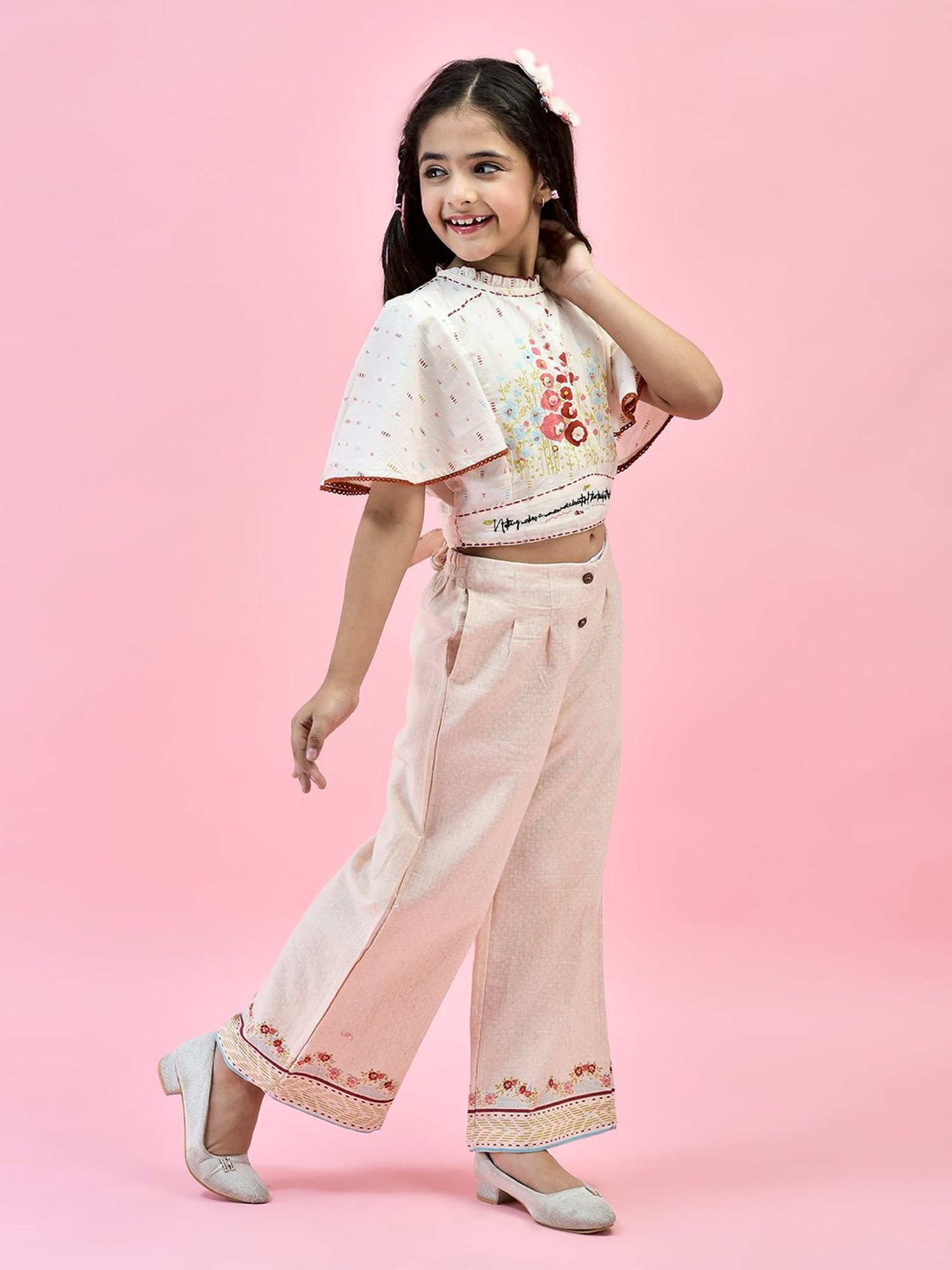 Juniper Girls Pink Floral Print Crop Top With Pants