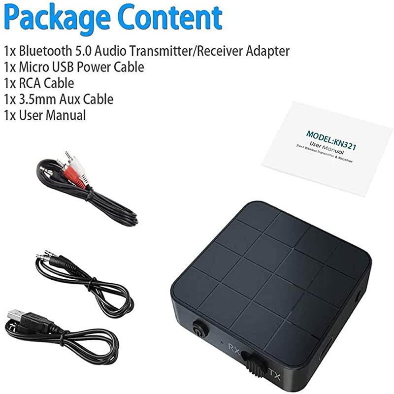 Transmitter Receiver TV Computer Speaker Car Adapter 35mm Bluetooth 50 2in1 for Home Sound SystemTVPCTablet Headphone General Black Large