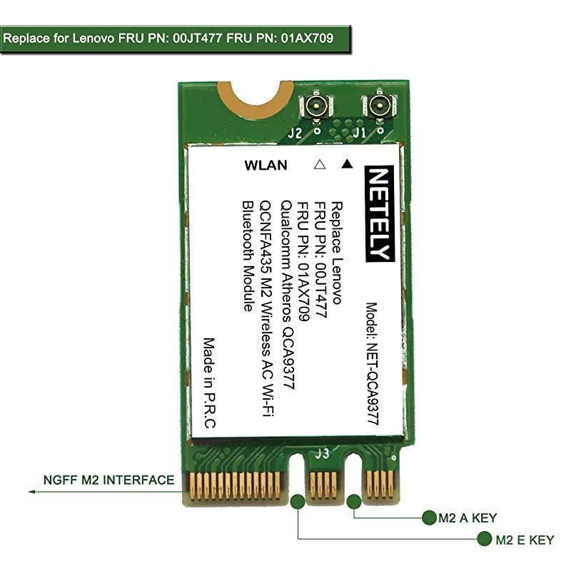 Wireless Network Adapter for LaptopNGFF M2 WiFi Card80211AC 1x1 MIMO24GHz 150Mbps 5GHz 433Mbps Bluetooth 41M2 Bluetooth Wireless AdapterLenovo FRU PN00JT477 FRU PN01AX709