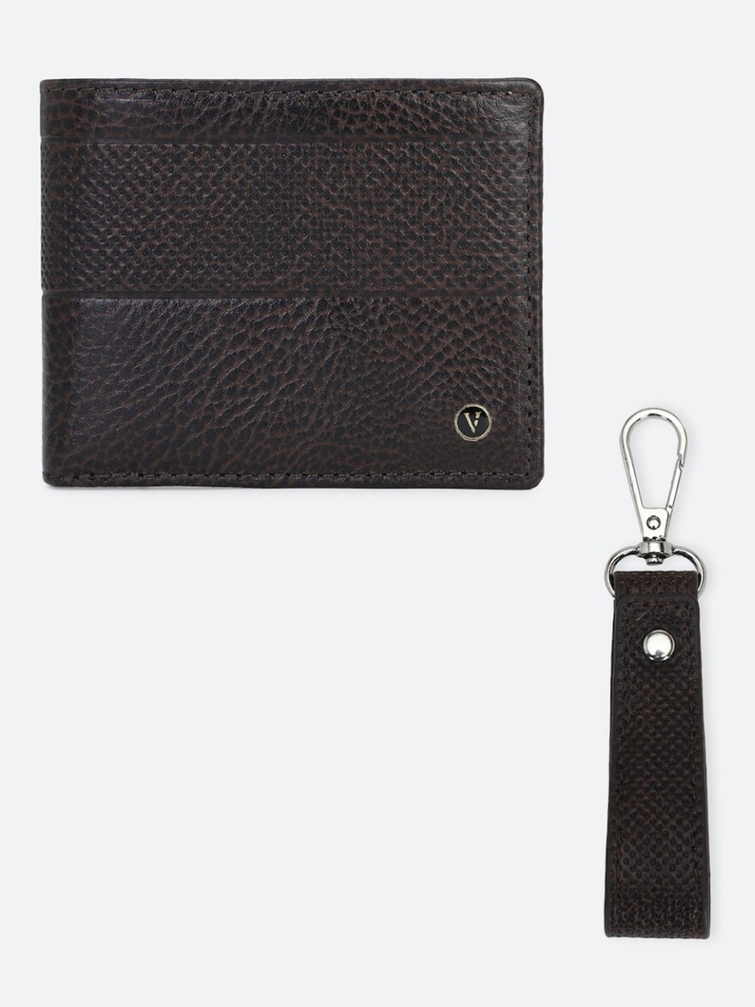 Van Heusen Black Leather Textured Bi-Fold Wallet with Key Chain Gift Set