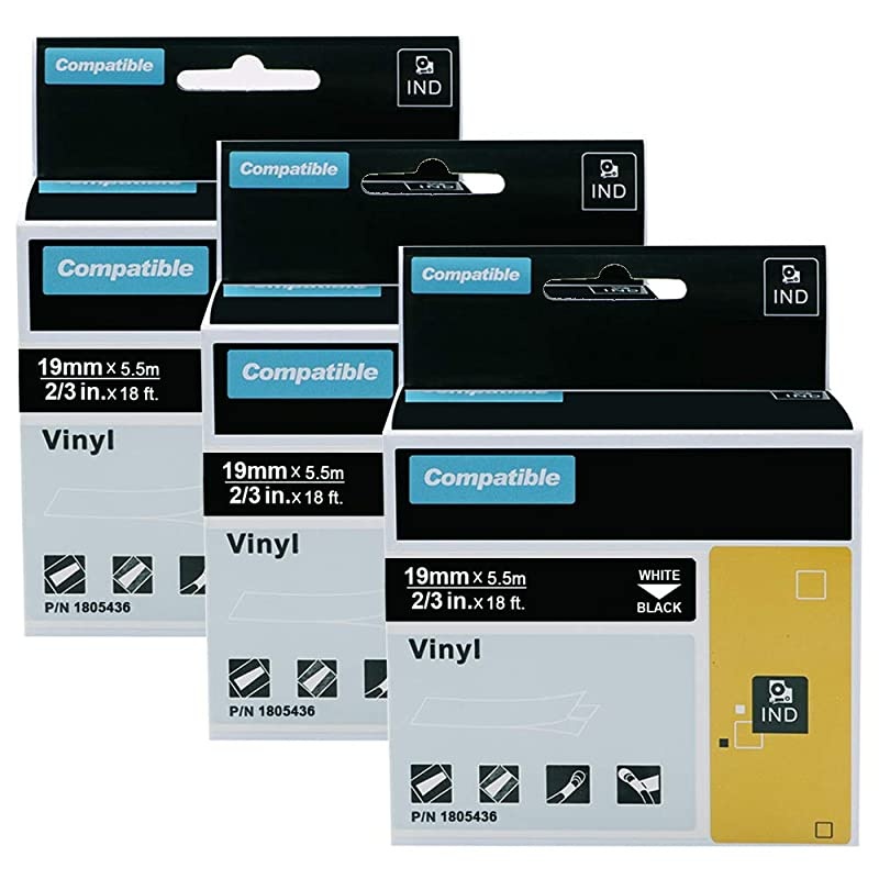 Compatible Industrial Labels Replacement for DYMO Rhino 1805436 Industrial Permanent Vinyl Label Tape for DYMO Rhino 4200 5200 5000 6000 Label Maker, White on Black, 3/4 Inch x 18 Feet,3-Pack
