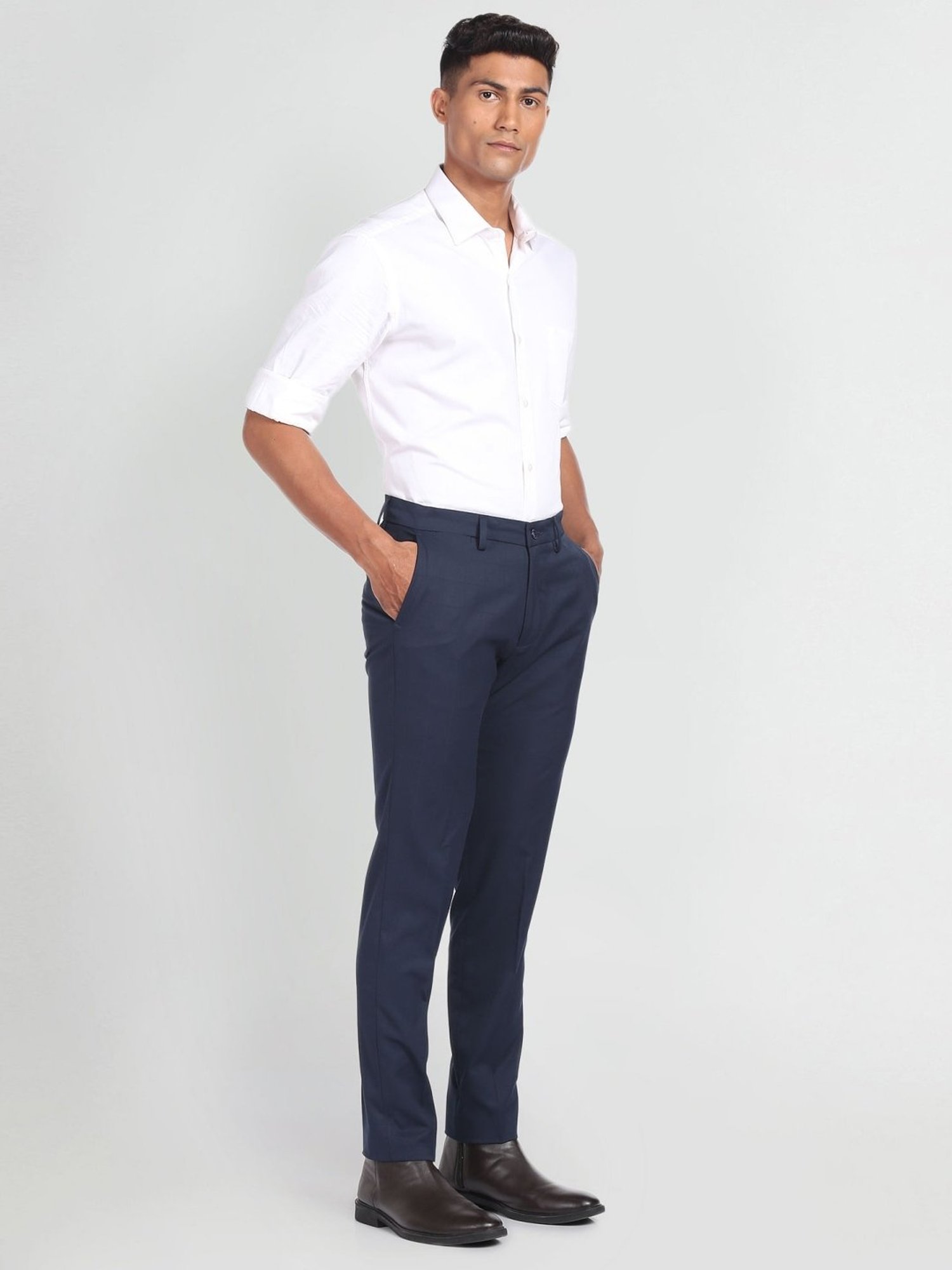 Arrow Newyork Blue Slim Fit Checks Trousers