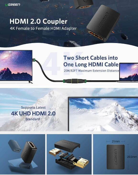 Jansicotek HDMI Female to Female Adapter Gold Plated High Speed HDMI Female Coupler 3D&4K Resolution-1Pack