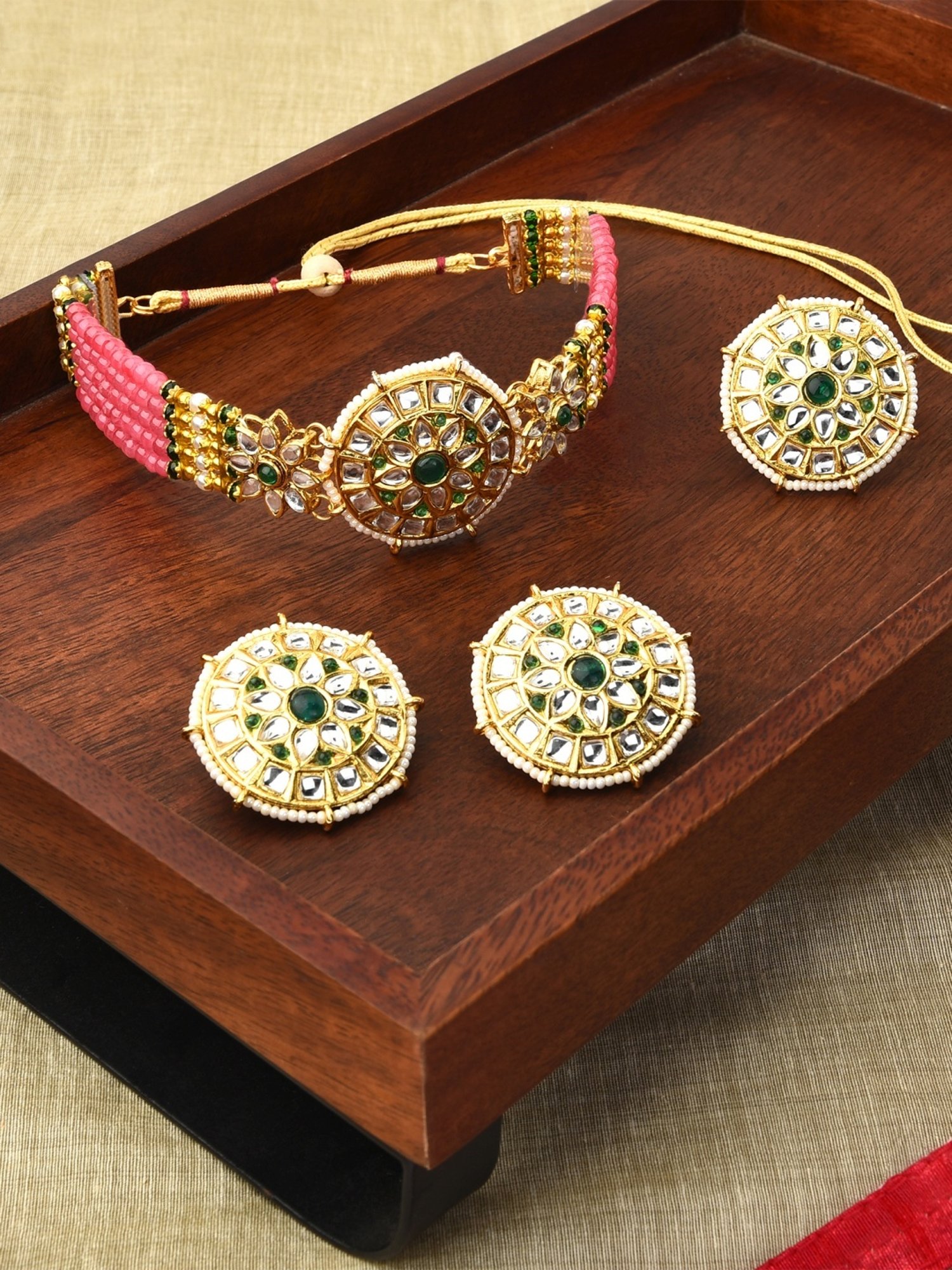 Sri Jagdamba Pearls White Alloy Classic Necklace & Earring Set