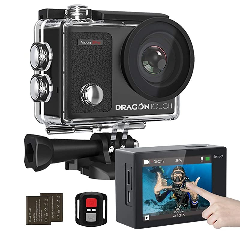 4K Action Camera Touch Screen 16MP Vision 3 Pro 100 feet Waterproof Camera Adjustable View Angle WiFi Sports Camera with Remote Control and Helmet Accessories Kit