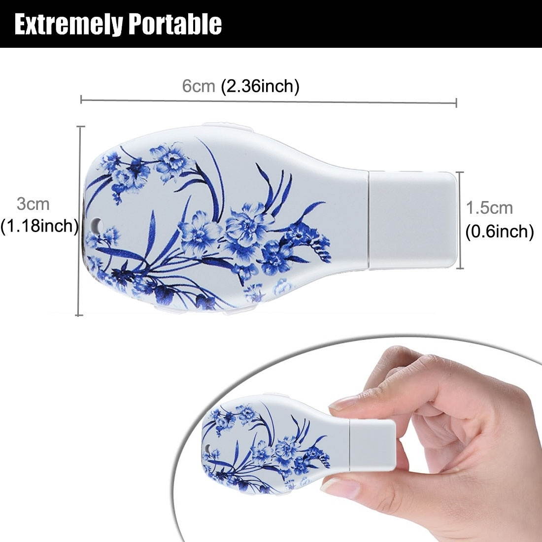 Flowers Blue and White Porcelain Pattern Portable Audio Voice Recorder USB Drive, 16GB, Support Music Playback