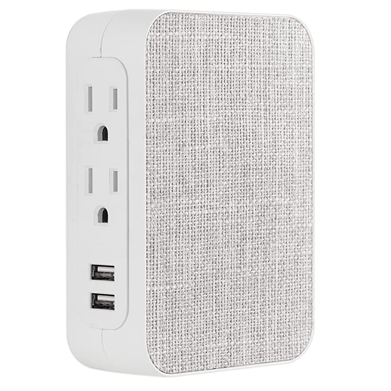Pro 5 Outlet 2 USB Fabric Wall Tap Sur Protector Side Access Designer Power Adapter Plug in Extender 560 Joules GrayWhite 43436