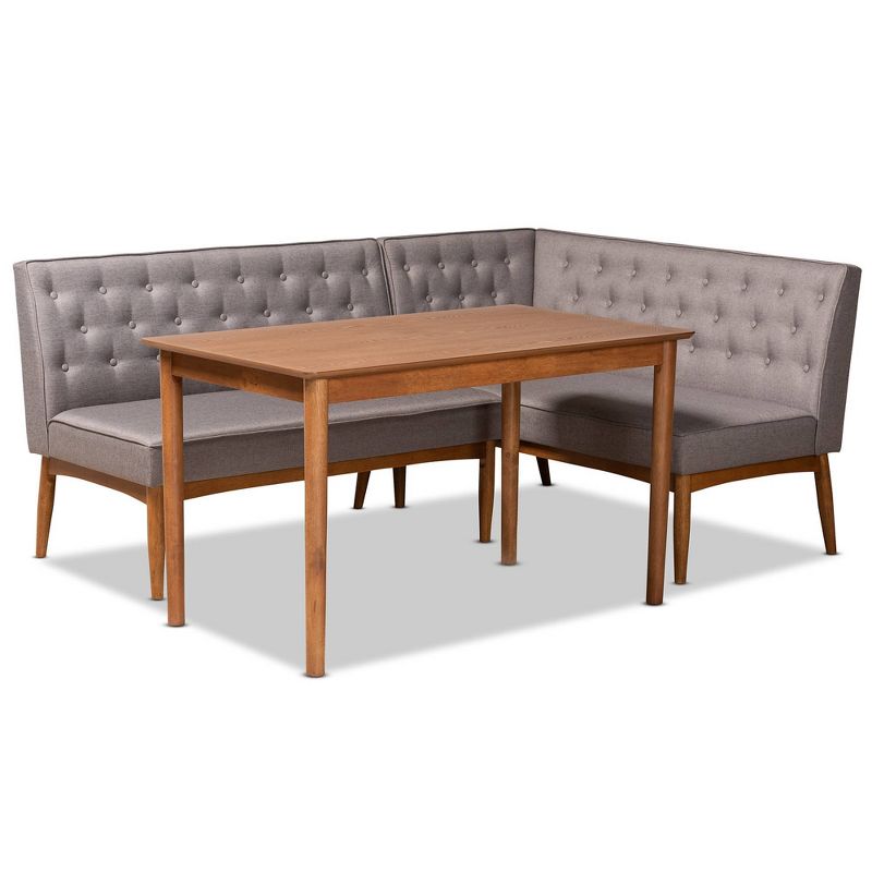 3pc Sanford Tan Wood Dining Nook Set Walnut Brown - Baxton Studio