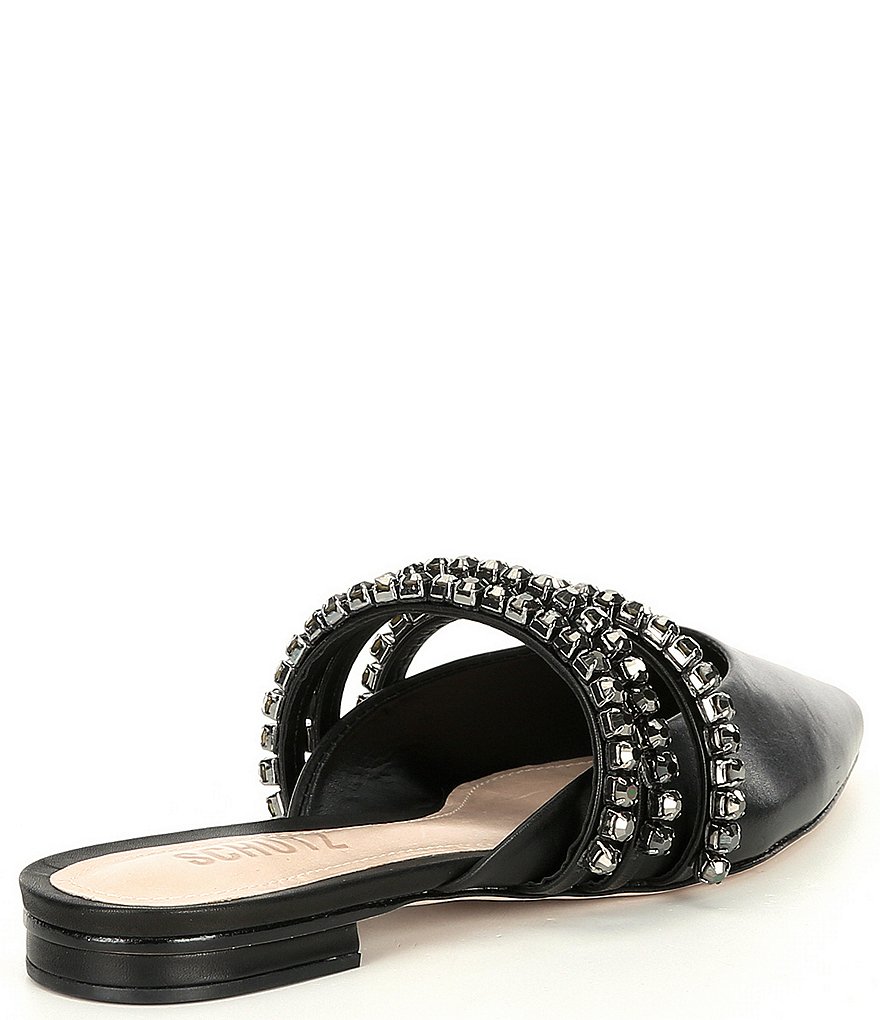 Schutz Smile Leather Crystal Encrusted Strap Ponted Toe Dress Mules