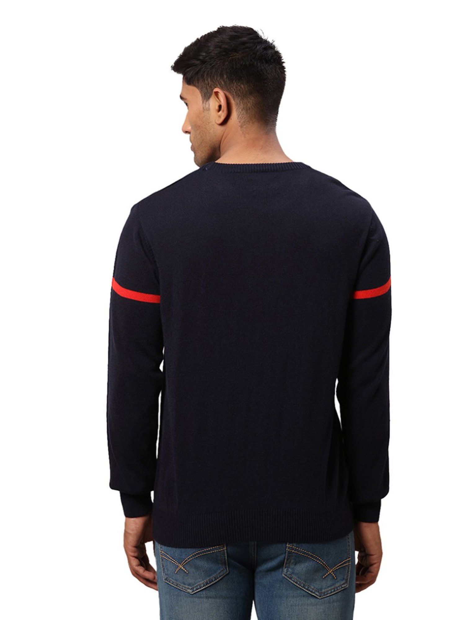 Raymond Blue Regular Fit Striped Sweater