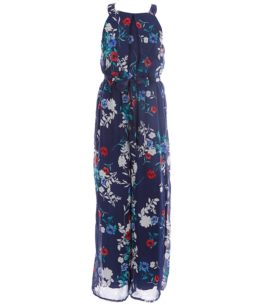 Zunie Big Girls 7-16 Sleeveless Burnout Floral Chiffon Jumpsuit