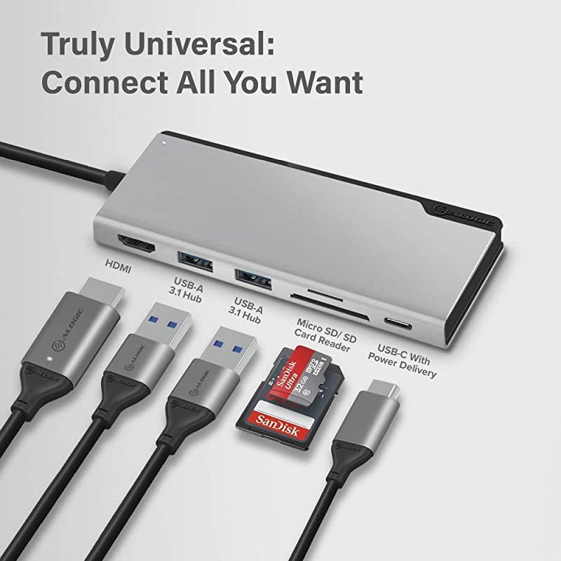 USB C Hub, 6-in-1 Hub,4K HDMI,2 USB 3.0,1 USB C with Data & 100W Laptop Charging,Micro/SD Card Reader,Dock Uni, for MacBook Pro/Air(Thunderbolt 3 Compatible),iPad Pro/Air 2020, XPS and More