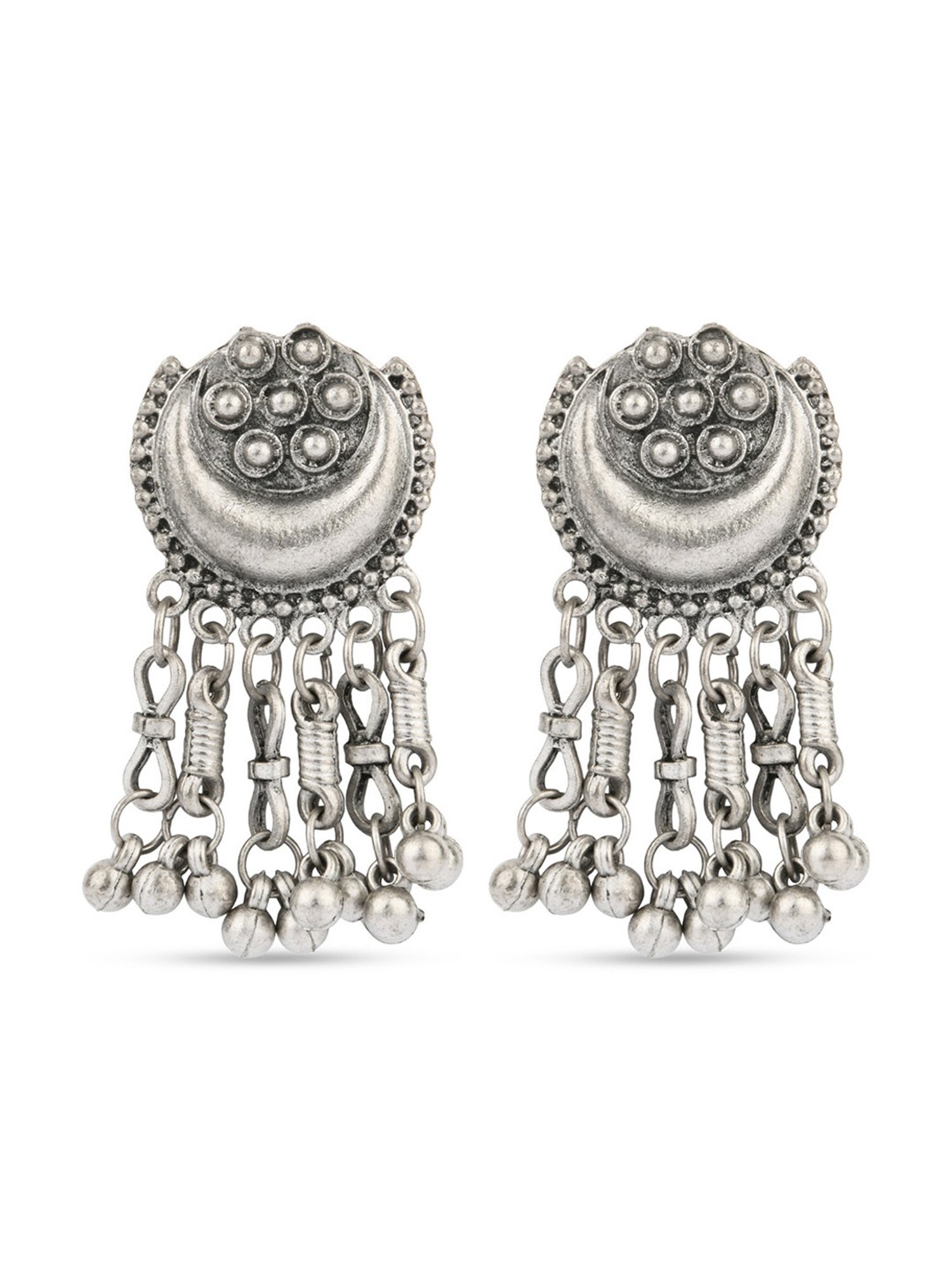 Fida Crescent Set Silver Dangler Earrings