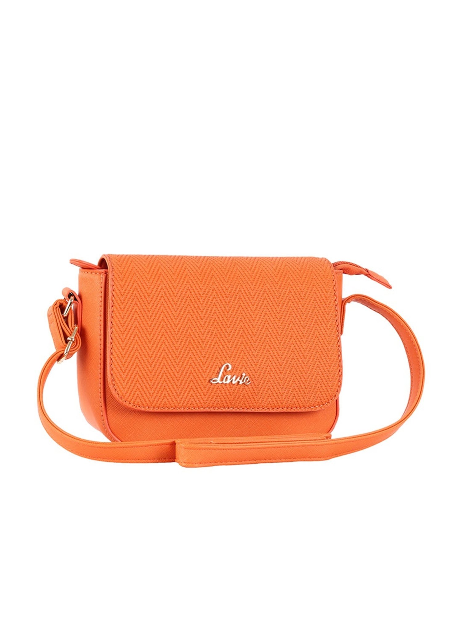 Lavie Orange Polyester Textured Sling Handbag