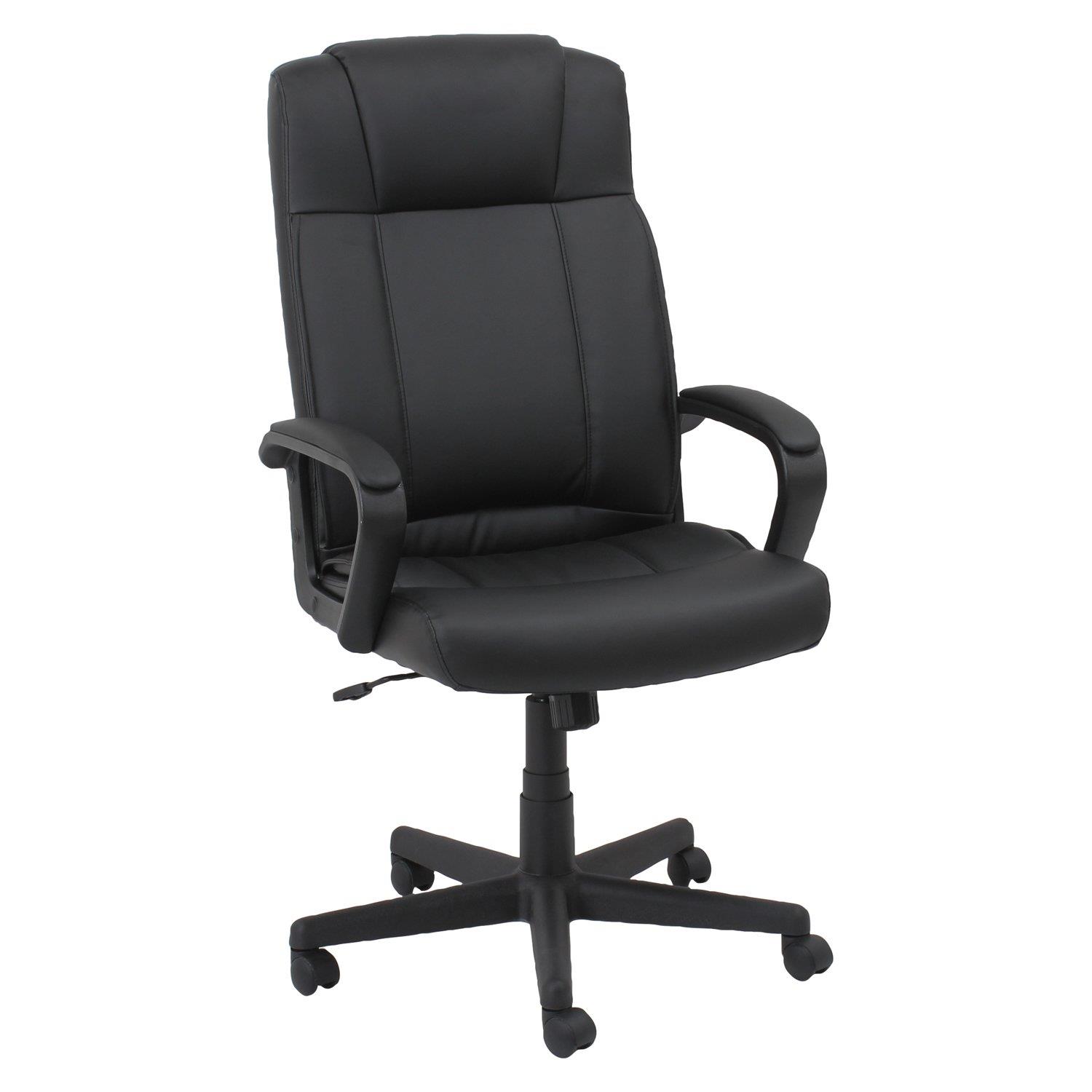 OIF - OIFSL4119 - Leather High-Back Chair, Fixed Loop Arms, Black