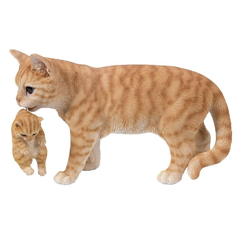 10" Polyresin Tabby Mother Cat Carrying Kitten Statue Orange - Hi-Line Gift