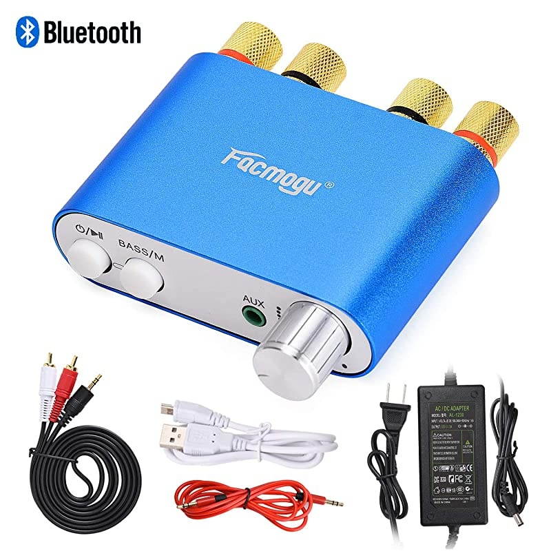 100W Bluetooth Audio Amplifier DC 12 Volt with Power Supply 12V 5A 50W + 50W Dual Channels HIFI Stereo Bluetooth 40 Receiver Bass Amp Amplifi Builtin EMI Filter