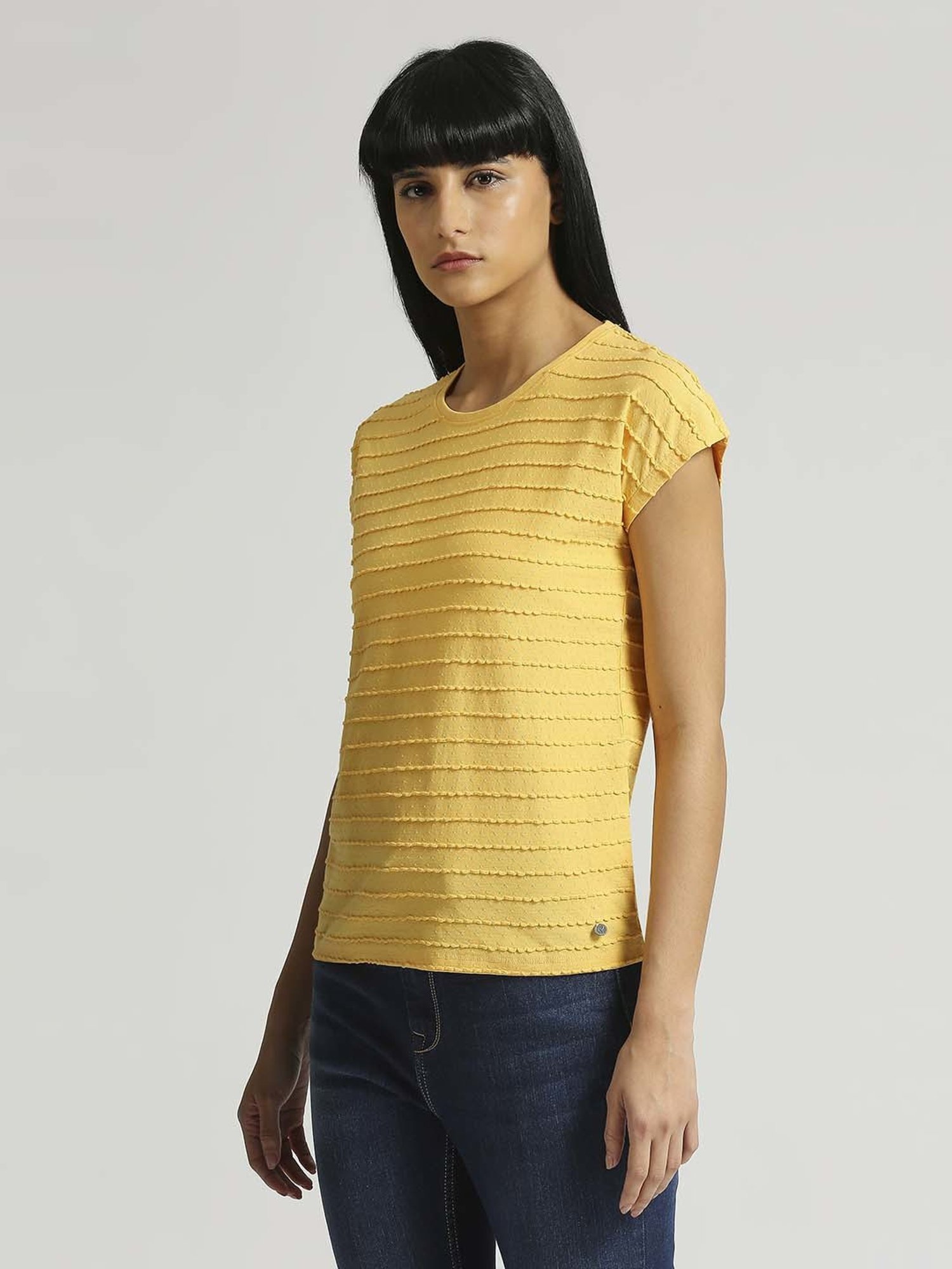 Pepe Jeans Yellow Cotton Striped Top