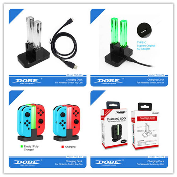 Four Charging Dock for Switch Jon-con With Small Handle and Colorful Light Column