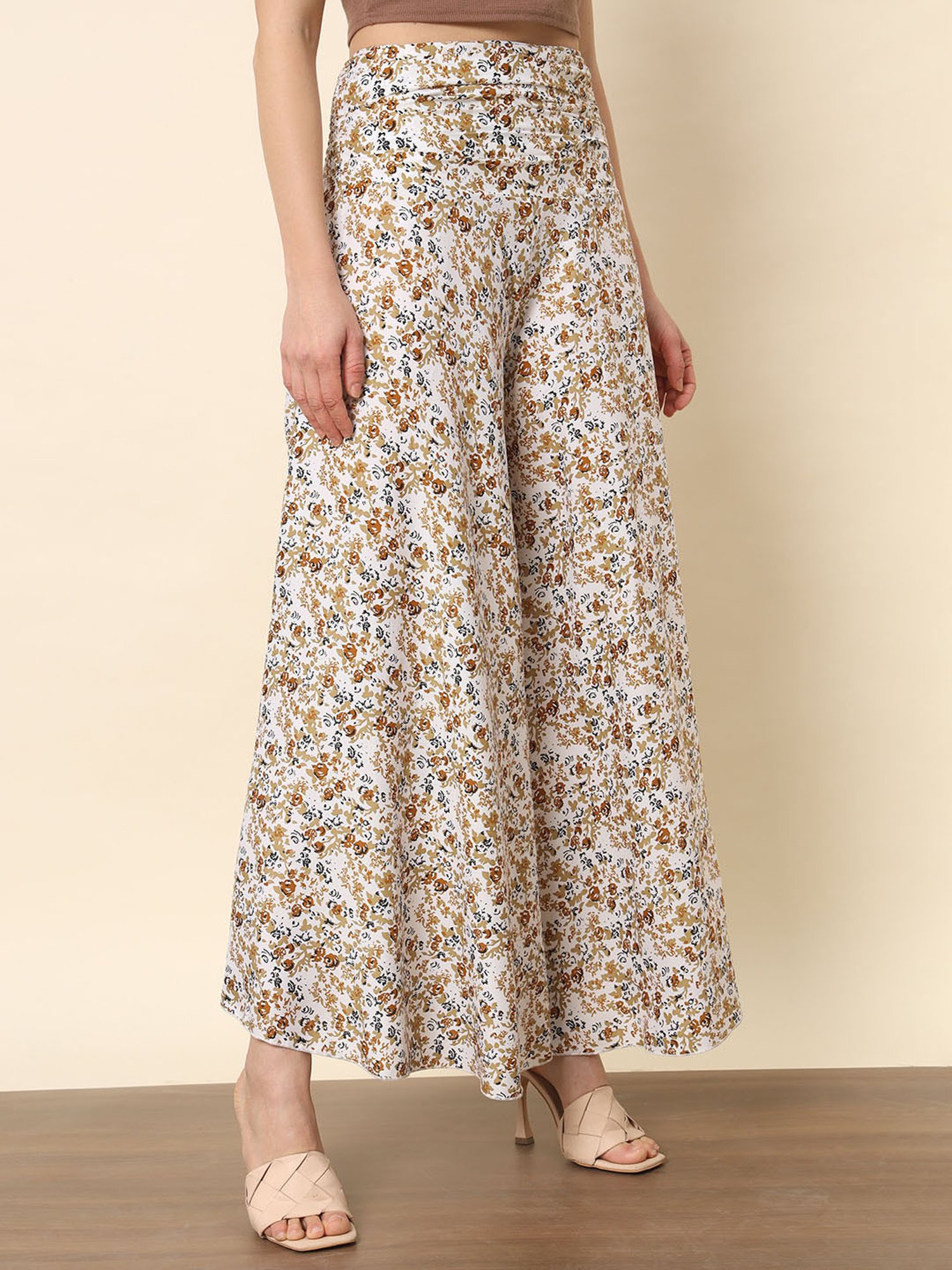 Trend Arrest Off White Printed Flared Fit High Rise Palazzos