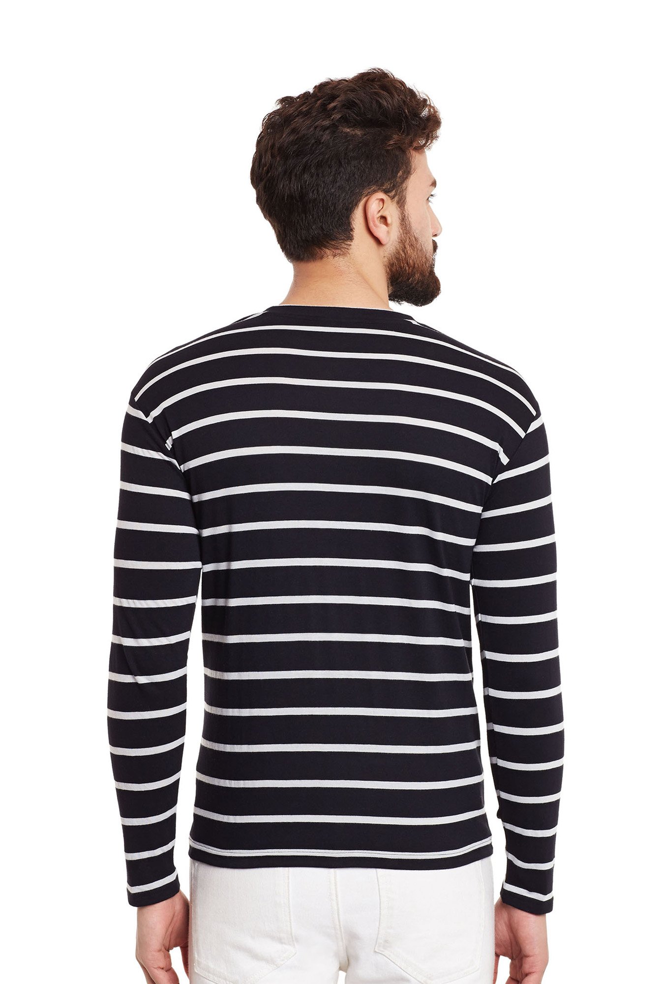 Hypernation Black Striped Round Neck T-Shirt