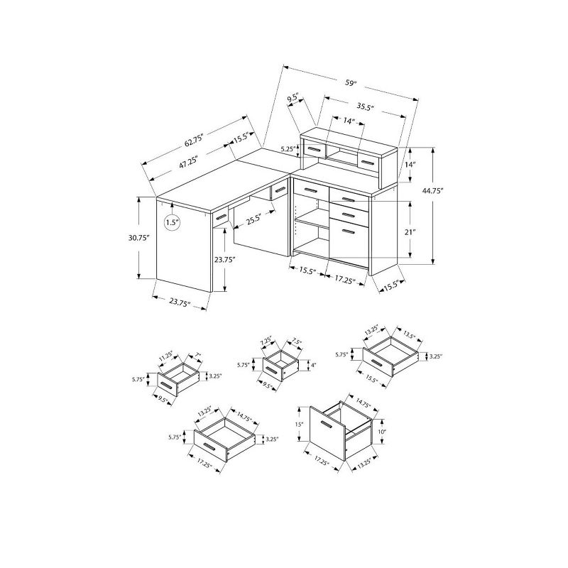 Monarch Specialties Left or Right Facing Corner Computer Desk Hutch, Cappuccino