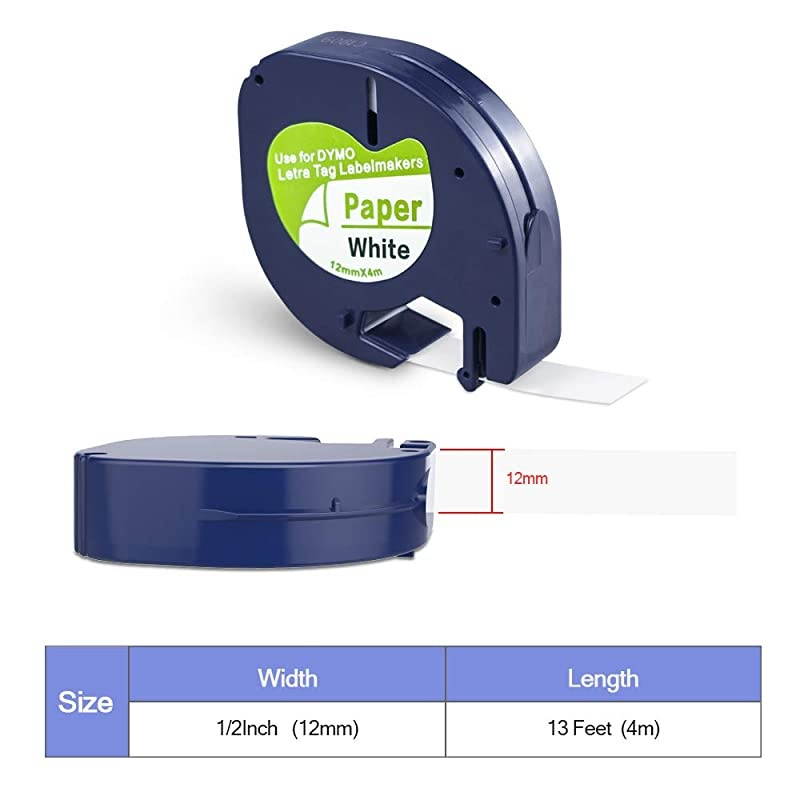 Compatible Label Tape Replace Dymo LetraTag Labeling Refills 91330 10697 S0721510 Black on White SelfAdhesive Paper Tape for DYMO LetraTag Label Maker LT100T 12 Inch x 13 feet 10 Pack